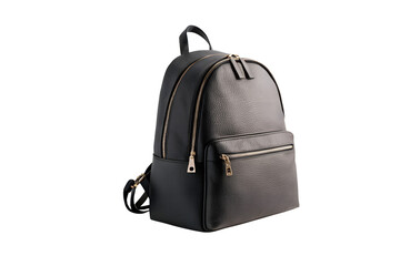 Stylish Black Leather Backpack Isolated on Transparent Background