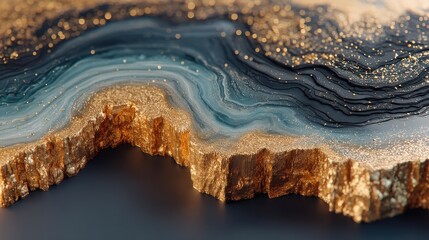 Obraz premium Luxurious Golden and Blue Fluid Abstract on Black Background