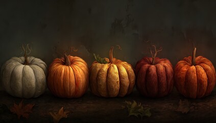 Row Of Pumpkins In Warm Tones