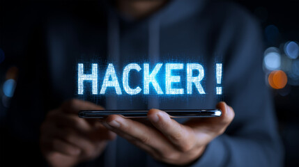 Hacker Warning on Smartphone Screen

