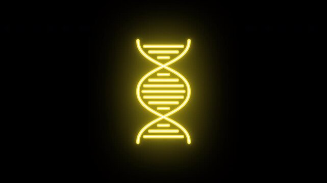 Neon DNA helix icon animation, color flicker. Glowing neon DNA strand icon, looped color blink animation. Gene engineering, DNA mutation, genetic data research, biotechnology. 4 colors