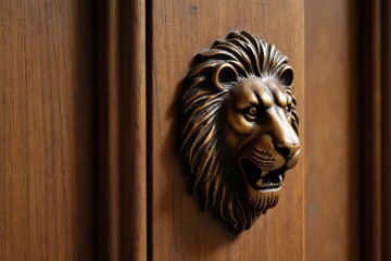 Wooden door with lion shaped door knob,Czech Republic
