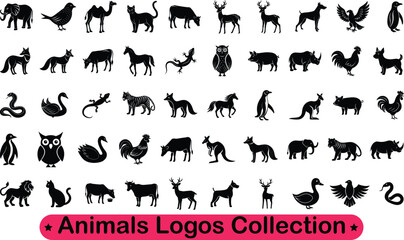 Stylish Animal Silhouettes Collection | Wildlife Vector Icons Set . animals silhouettes vector. Animals logos collection. Animal logo set. Isolated on White background