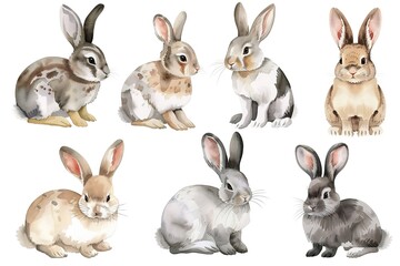 set vector illustration of watercolor rabbit on white isotate background