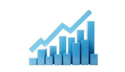 Light-blue, 3D bar graph showing upward trend