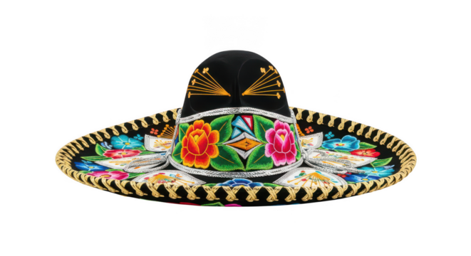 Colorful mexican sombrero hat isolated on transparent background