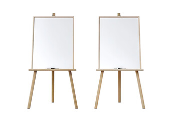 Two blank whiteboards mounted on simple wooden easels