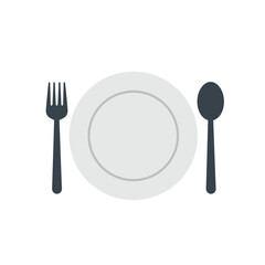Fork and spoon placed neatly on a white plate on table isolated for dining setting