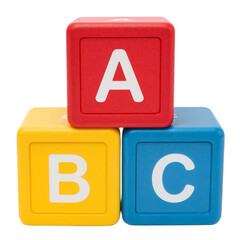 Primary colored alphabet blocks showing ABC. A concept for early childhood education, learning the basics, and building a foundation.