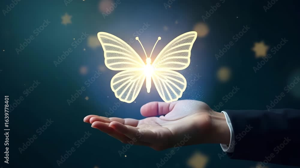 Poster designing seasonal digital wallpapers: a hand interacting with a holographic device showcasing seaso