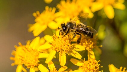 Honeybee on vibrant yellow flowers.