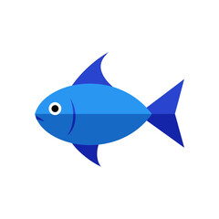 Stylized blue fish icon in a flat design. A minimalist vector illustration of an aquatic animal, perfect for logos or web graphics.