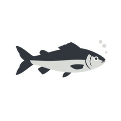 Obraz premium Flat Illustration of a Gray and Black Fish with Bubbles for Marine Life Designs
