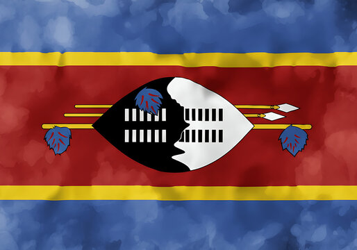 flag of Eswatini with watercolor. water color flag. watercolor painting. national flag painting