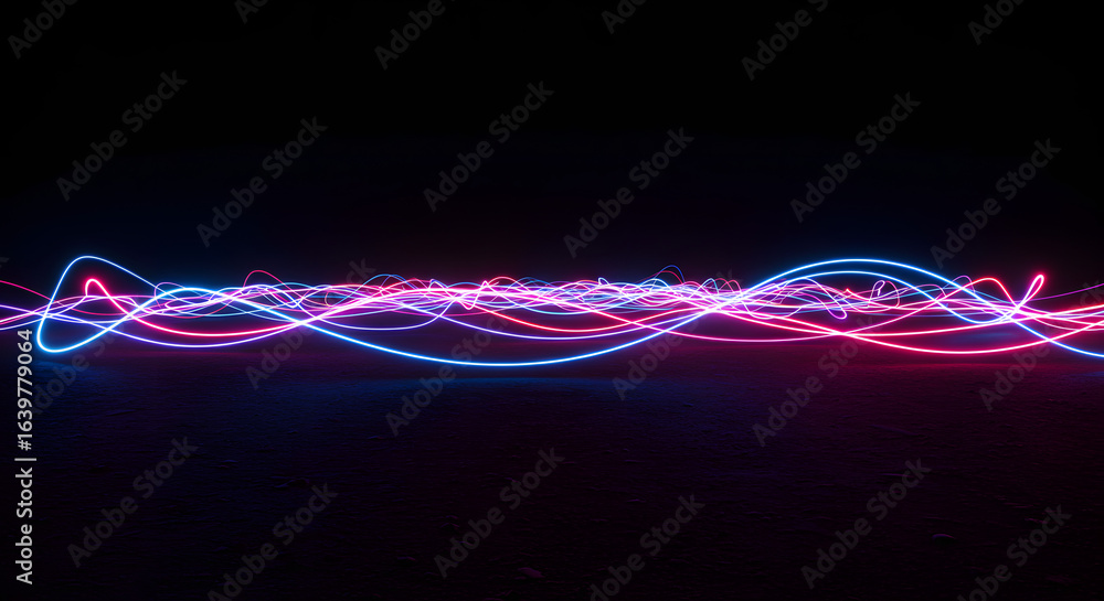 Aufkleber abstract neon light waves on a dark surface: a vibrant display of modern technology and dynamic move