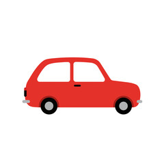 Fototapeta premium Simple red car vector illustration isolated on a white background. Side view of a classic small automobile for graphic design.