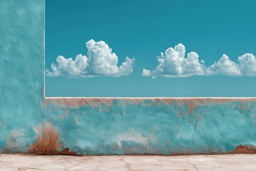 Vintage pastel sky blue wall texture under soft ambient daylight atmosphere