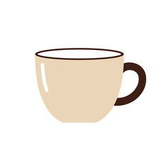 Minimalist coffee cup illustration in a flat vector style. Simple beige mug graphic icon isolated on a white background.