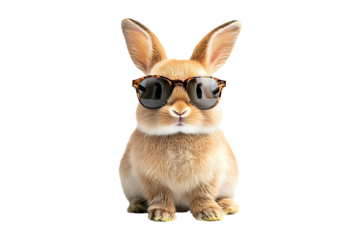 Funny rabbit wearing sunglasses isolated on a transparent background