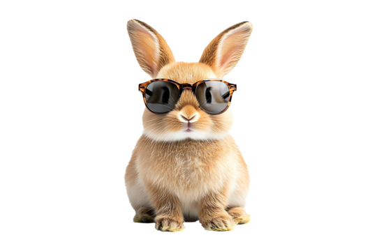 Funny rabbit wearing sunglasses isolated on a transparent background
