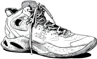Detailed sketch of a high-top athletic shoe (1)
