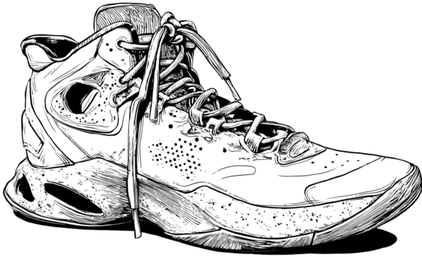 Detailed sketch of a high-top athletic shoe (1)