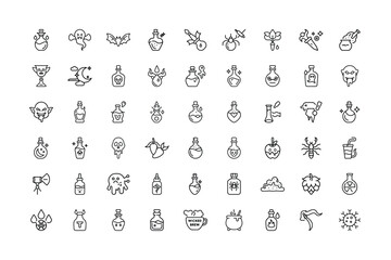 Vector art of collection of magic potion and science experiment icons isolated