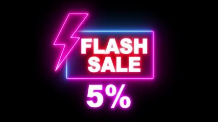 Blue and purple neon sign promoting a flash sale with a bold -5% discount. Perfect for showcasing digital marketing and e-commerce promotions - Powered by Adobe