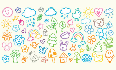Cute Crayon Summer  Sea Doodle Clipart Bundle Beach Icons for Kids 