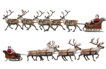 santa claus ready to deliver presents with sleigh on transparent background.