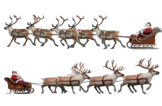 santa claus ready to deliver presents with sleigh on transparent background.