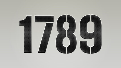 3D Bold metal number 1789 on silver background.