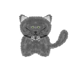 Adorable watercolor PNG illustration of a gray cat wearing a bow tie. Great for children&rsquo;s design, nursery art, pet projects, greeting cards, stickers, and decorative designs