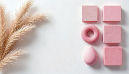 Assorted Pink Skincare or Bath Products on White Background