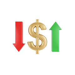 Fototapeta premium Conceptual image of financial market trends showing growth and decline with a prominent golden dollar symbol, indicating economic shifts.