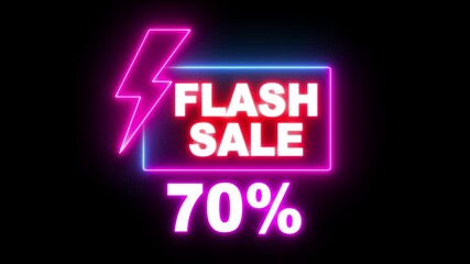 Glowing neon line of FLASH SALE 70% sign banner for promo video. Shopping, great discount and clearance, social media, communication. Concept of business and marketing. - Powered by Adobe
