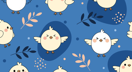 Cute little chicks adorable spring baby birds seamless pattern design
