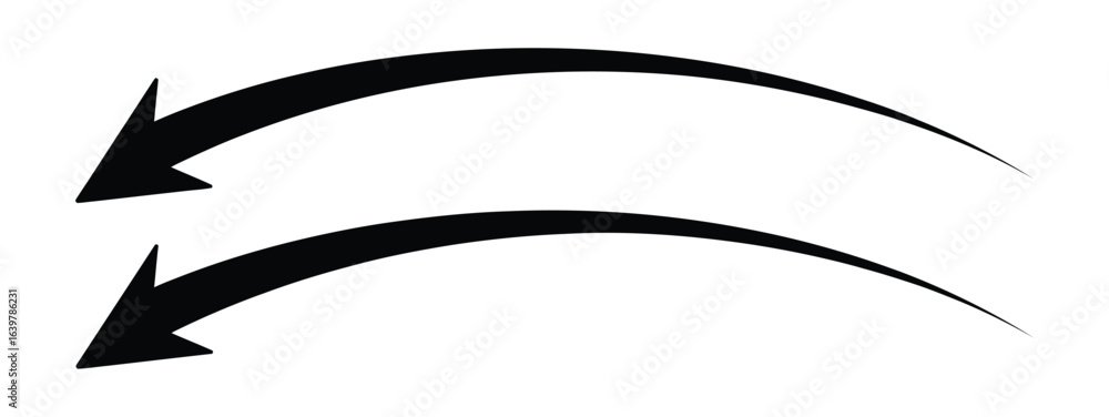 Poster vector art of two curved black arrows pointing left isolated on white background, symbolizing direct