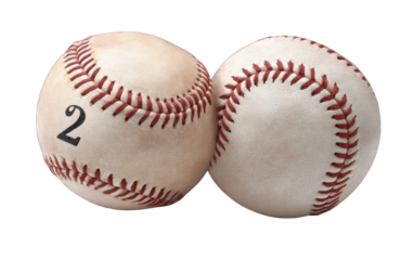 Two worn baseballs, side by side.  One shows a number '2'