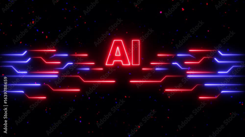 Poster glowing neon technology circuit board with ai text icon ,symbolizing artificial intelligence ai. fut
