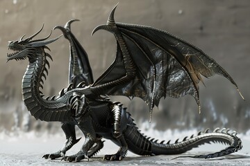 3d render black dragon, fantasy creature