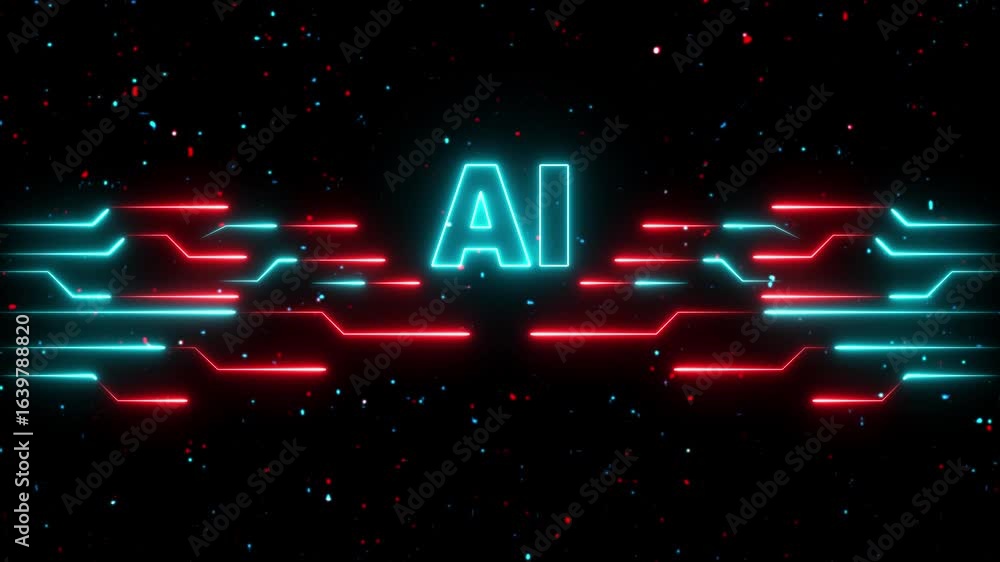 Poster glowing neon technology circuit board with ai text icon ,symbolizing artificial intelligence ai. fut