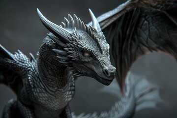 3d render black dragon, fantasy creature