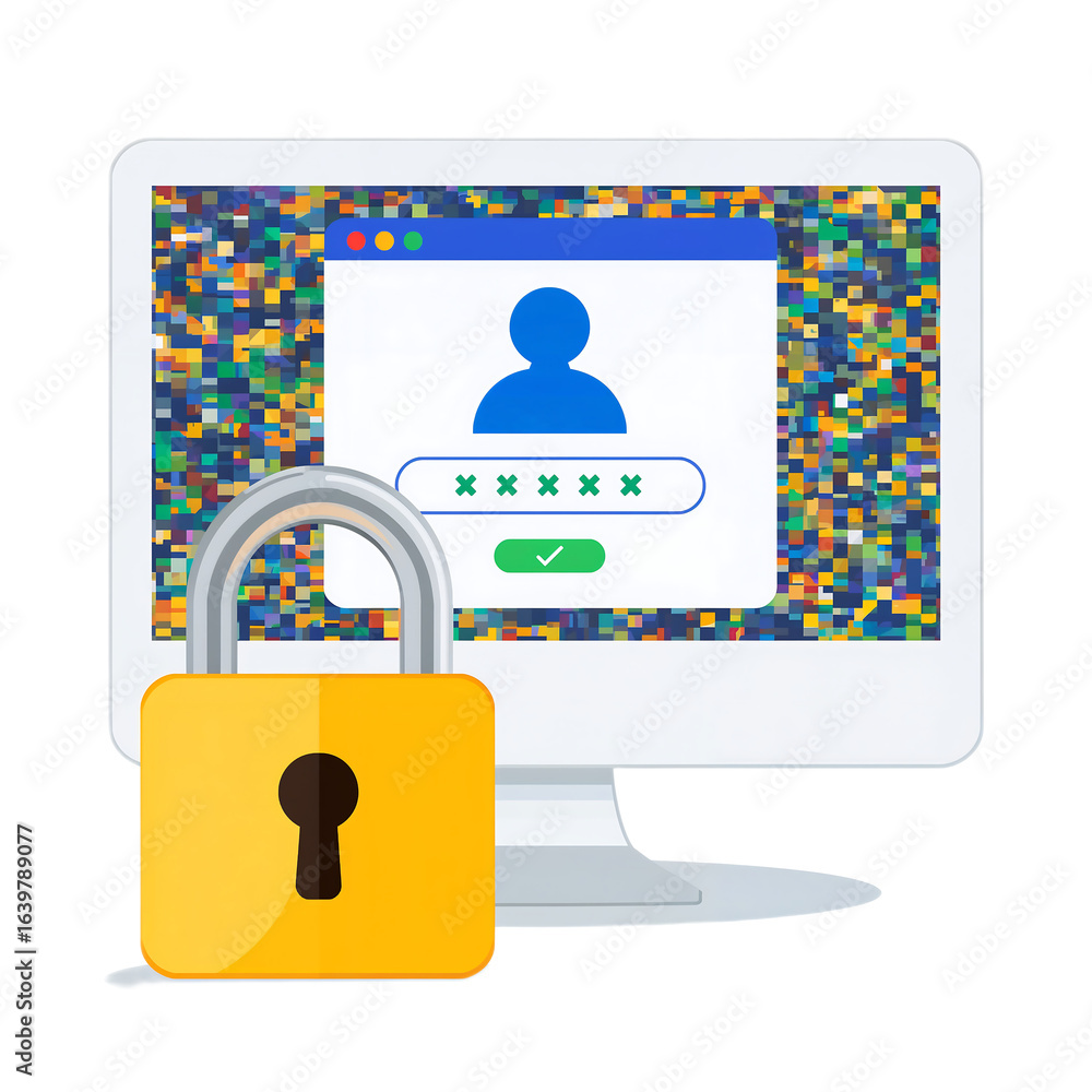 Aufkleber secure login illustration of a computer screen with a lock, protecting user data