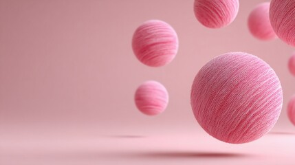 Fototapeta premium Floating, fluffy, pink spheres against a soft pink backdrop, creating a whimsical and abstract composition