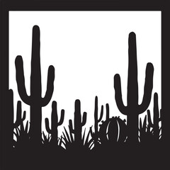 "Desert Cactus Silhouette Scene"