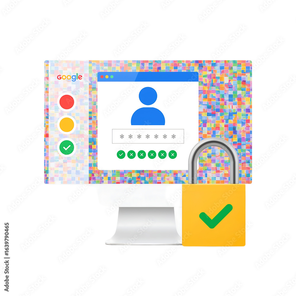 Poster secure login illustration enhancing digital security and data protection with password security