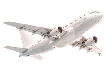 White passenger jet in flight.  Full view, angled shot