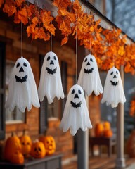 Halloween ghosts and bats decorations
