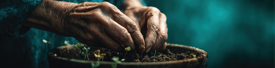 Hands planting seedlings in soil, symbolizing growth, care
